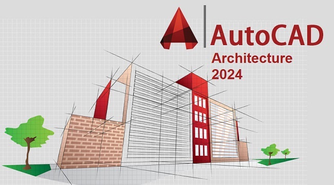 Sketch of a building with AutoCAD Architecture 2024 written in